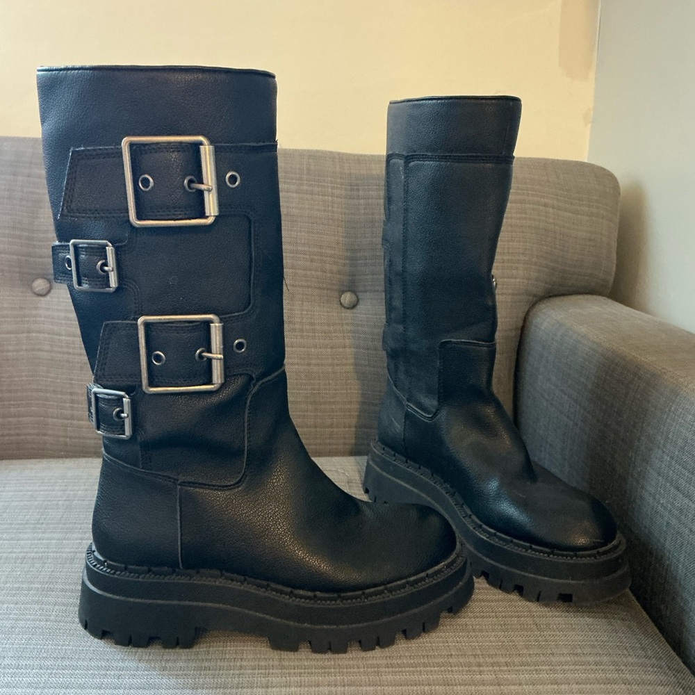 Zara Black Combat & Moto Boots. Size 38